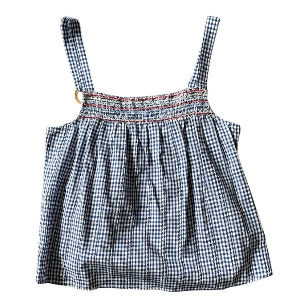 #151, Altar'd State Blue and White Checkered Smocked Top, size M